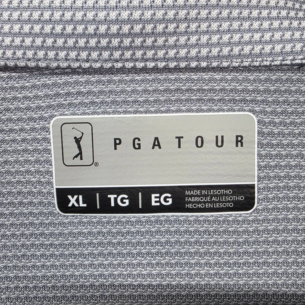 PGA‎ TOUR Men's Golf Polo Shirt XL Gray Micro Check Short Sleeve 100% Polyester